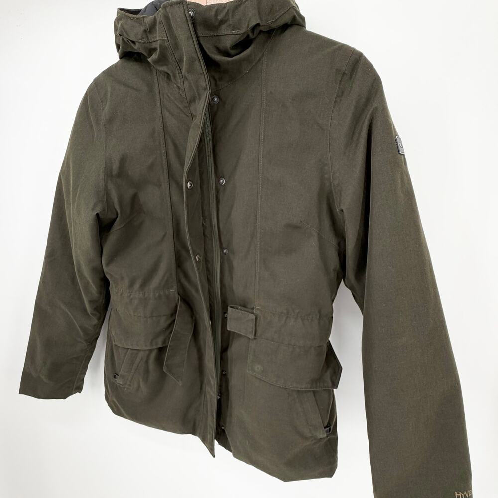 The North Face HyVent Jacket Womens Small Olive Hooded Insulated Coat Winter